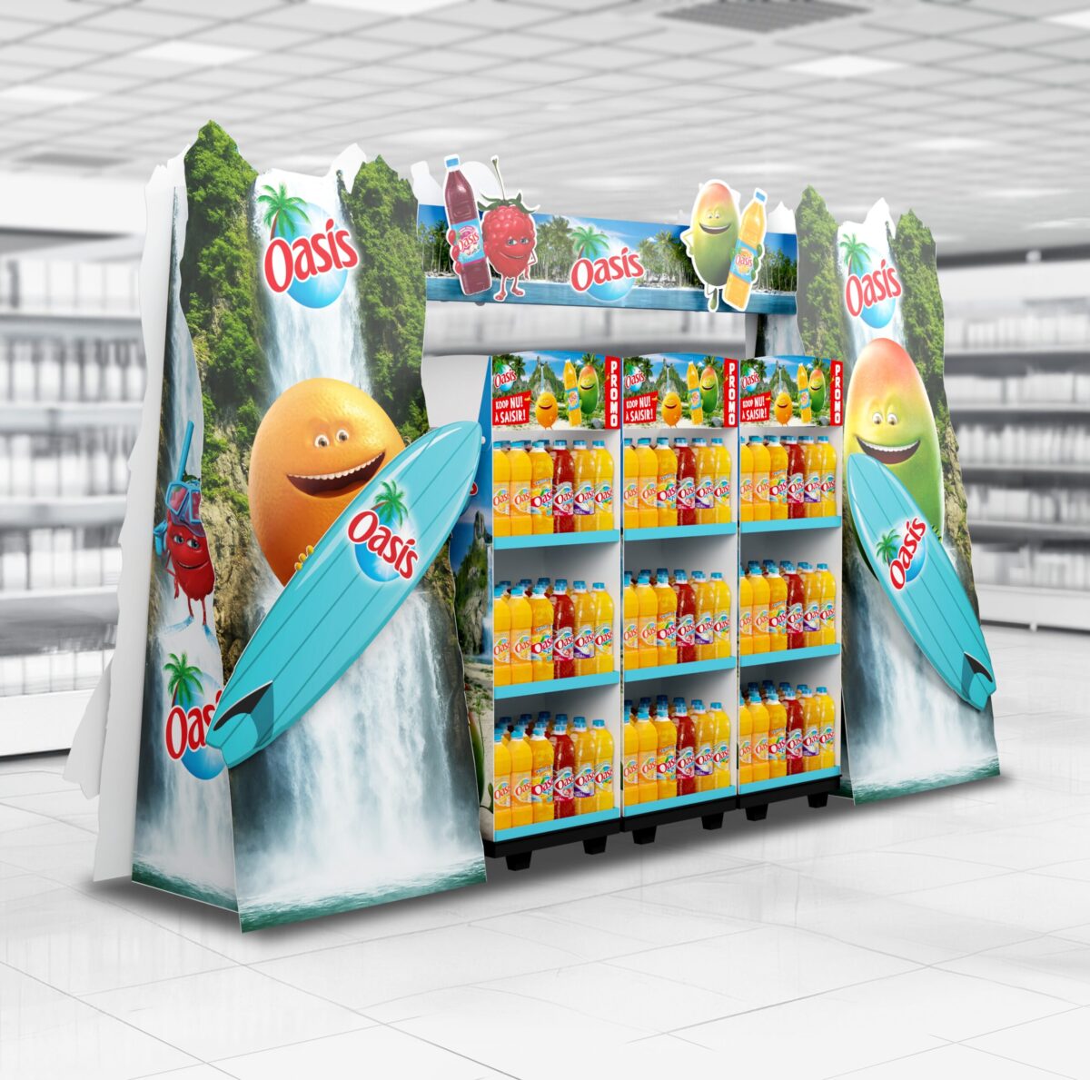 Théâtralisation carton Oasis (Schweppes)